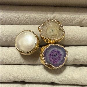 Gold and Purple Geode Ring Trio
